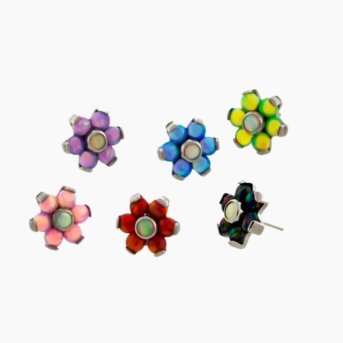 Titanium Threadless Opal Flower Tops